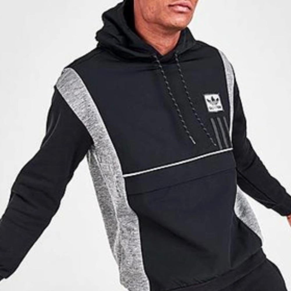 Adidas Pullover Hoodie Jacket Mens Small Black Gray Trefoil Logo‎ Adidas Id96